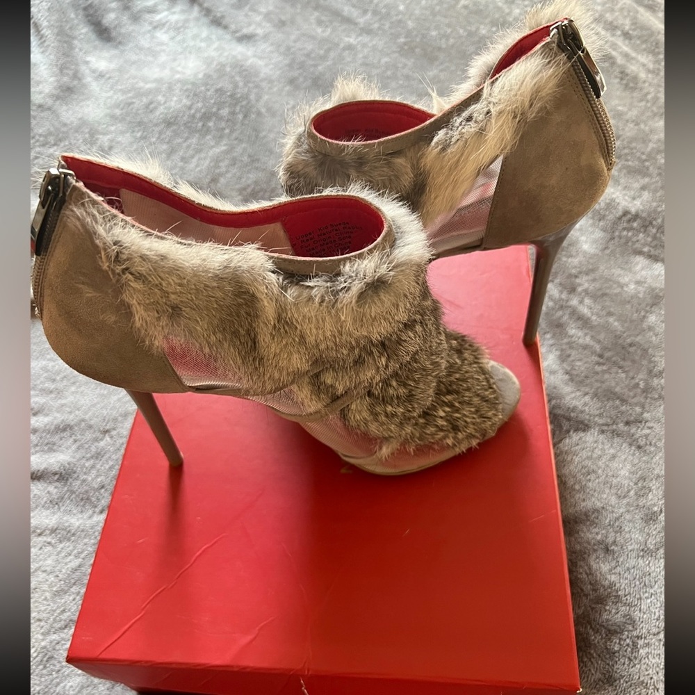 Charles Jourdan 4 1/2 inch rabbit fur heals!